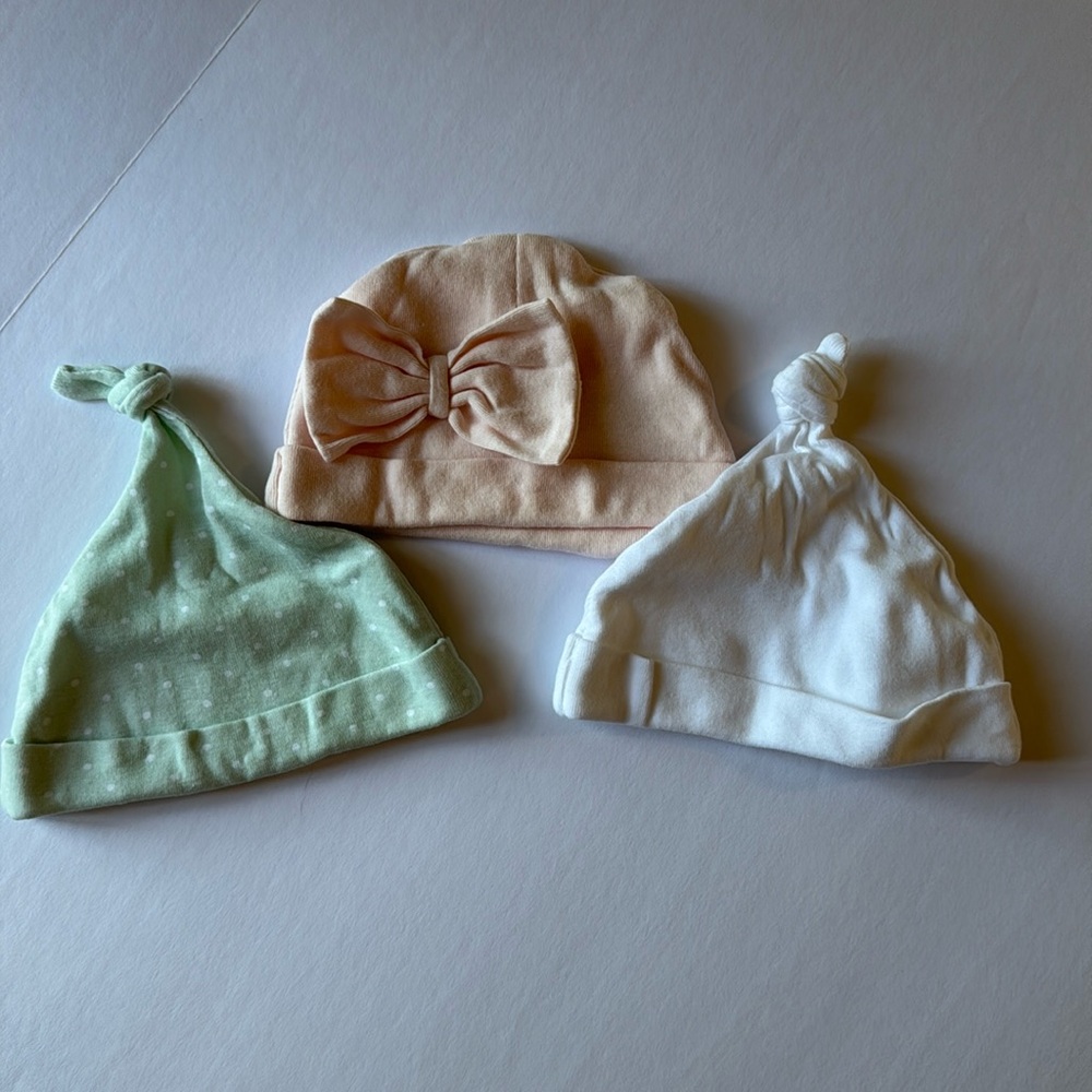 Set of 3, Infant caps, PJ hats, 0-6 Months